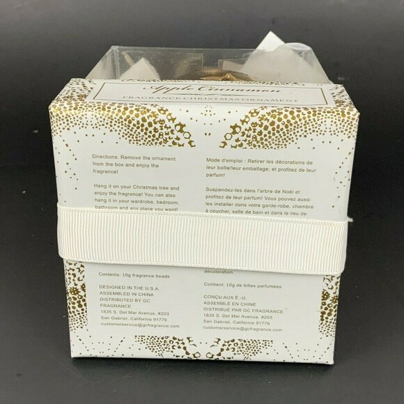 Apple Cinnamon Fragrance Christmas Ornament Gold Round Star Cutouts White Ribbon - Picture 6 of 6